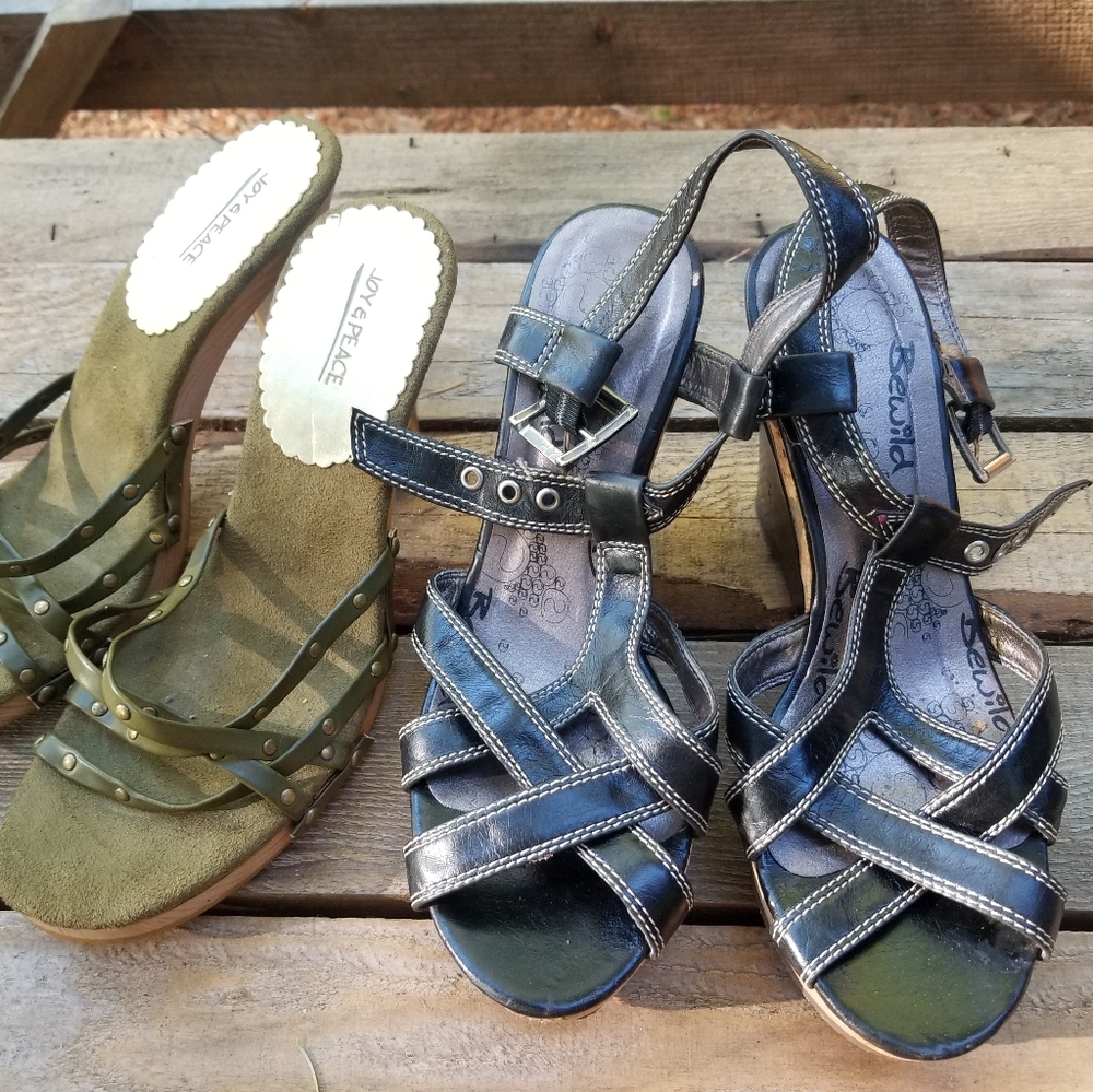 Size 9 High Heel Shoes Be Wild Black Straps Joy & Peace Brown open toe Ladies